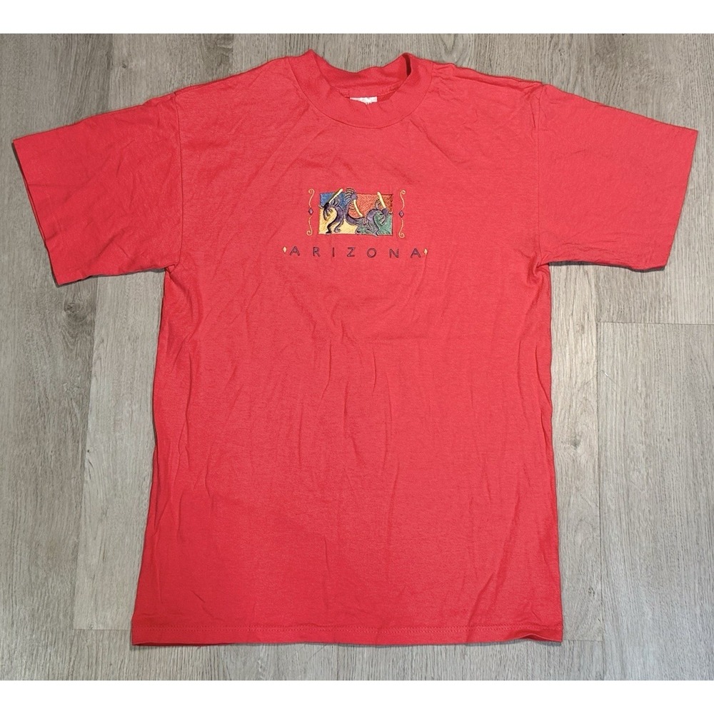Vintage 90s Desert Heat Arizona Embroidered T-Shirt Size Medium Pink Made In USA